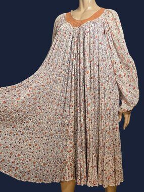 Vintage 70s Indian Cotton Gauze Midi Peasant Dress One Size Crinkled Boho Hippie